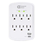 Commercial Electric 6-OUTLET Surge Protector Wall Mounted In White. Fixed Price $13.99.