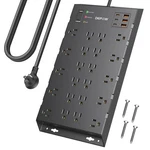 Depow Surge Protector Power Strip, Long Flat Plug Ft, Black. Fixed Price $53.16.