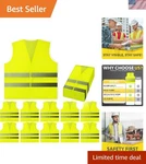 Safety Vests 10 Pack - Yellow Reflective High Visibility, Silver Strip.... Fixed Price $44.95.