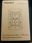 Powrui 6-OUTLET Usb Wall Charger Surge Protector White Sealed. Fixed Price $15.00.