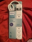 Philips 6 Outlet 2FT Surge Protector White. Fixed Price $10.00.
