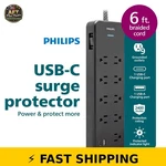 Philips 9-OUTLET Surge Protector With Usb-c & Usb-a, 6FT Braided Cord Black. Fixed Price $46.99.