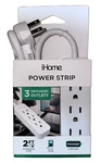 Ihome Grounded Outlets White Power Strip Extension Cord Can Mount Wall 2 Ft. Fixed Price $20.95.