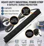 Metal 8 Outlet Power Strip Heavy Duty Surge Protector 1200J Wall Mount Black. Fixed Price $22.99.